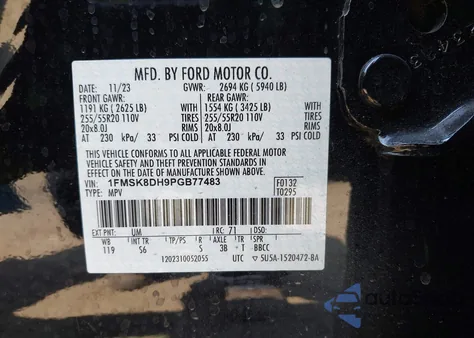 2023 Ford Explorer Xlt from USA, damaged, VIN 1FMSK8DH9PGB77483